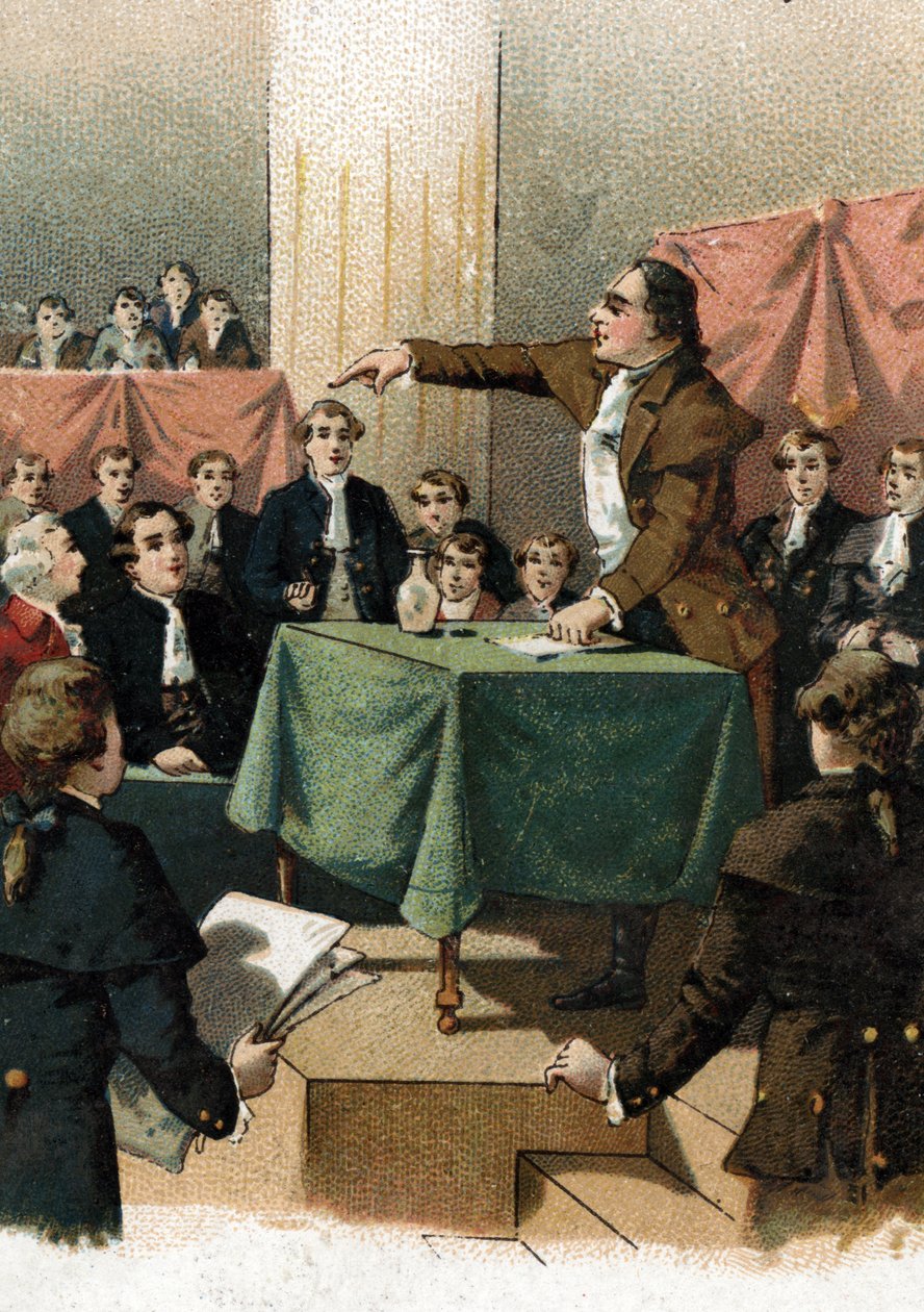 Francouzská revoluce – Georges Jacques Danton (1759-1794) zvolal „“ k porážce potřebujeme drzost a vždy drzost““ Srpen 1792 (Francouzská revoluce: Georges Danton mluví „“ Potřebujeme drzost, a ještě více drzosti a vždy drzost! “srpen 1792) od French School