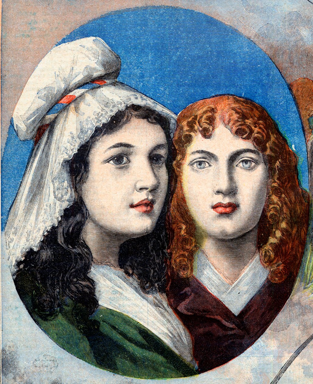 Francouzská revoluce - Francouzské hrdinky: sestry Felicite (1770-1841) a Theophile (1875-1819) od Ferniga, které v roce 1792 bojovaly oblečené jako muž proti Rakušanům, aby sledovaly svého otce - ilustrace z „Le Petit Journal“ ze 7. srpna 1894 od French School