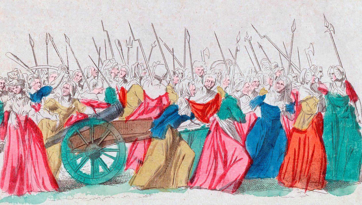 Francouzská revoluce: „“ Versailles, Versailles““ La marche des femmes sur Versailles 5/10/1789 (Pochod žen ve Versailles, Paříž, 5. října 1789 od French School