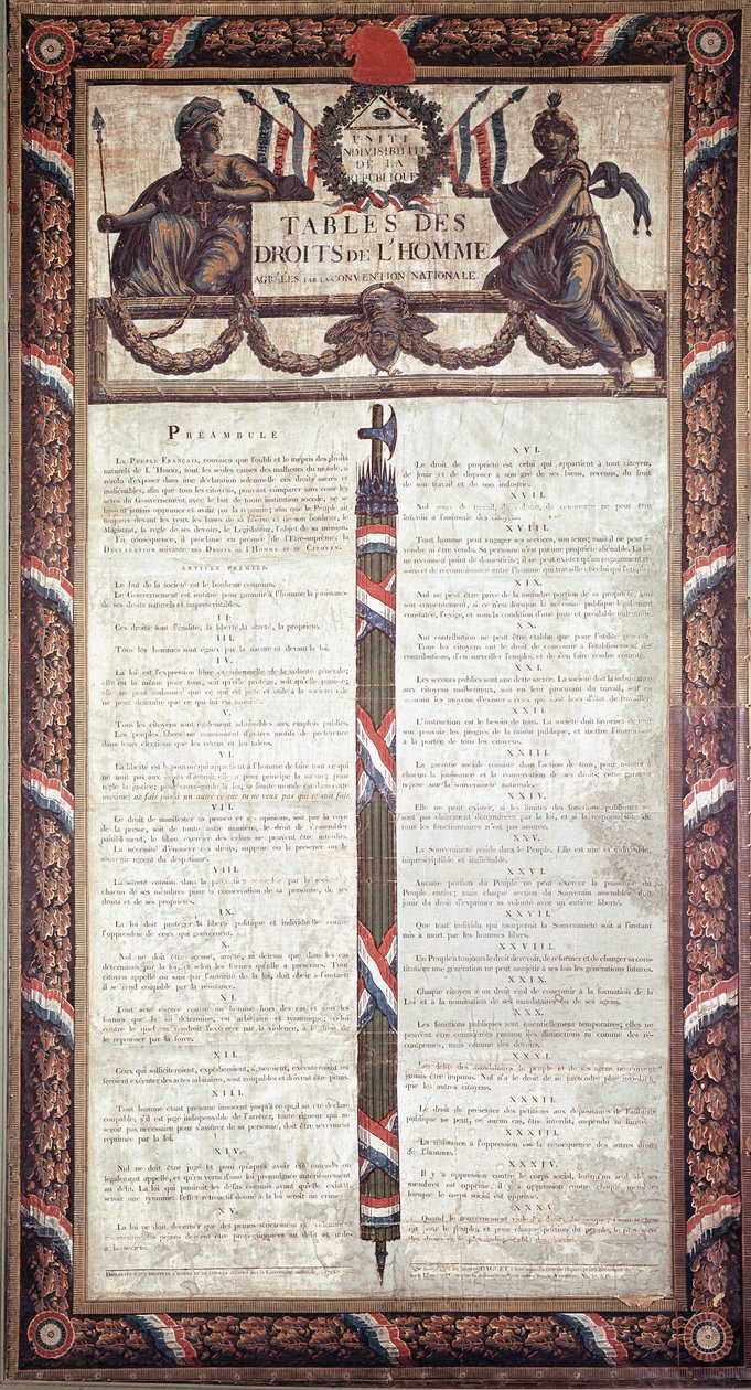 Francouzská revoluce: Deklarace lidských a občanských práv (litografie. 18. století) od French School