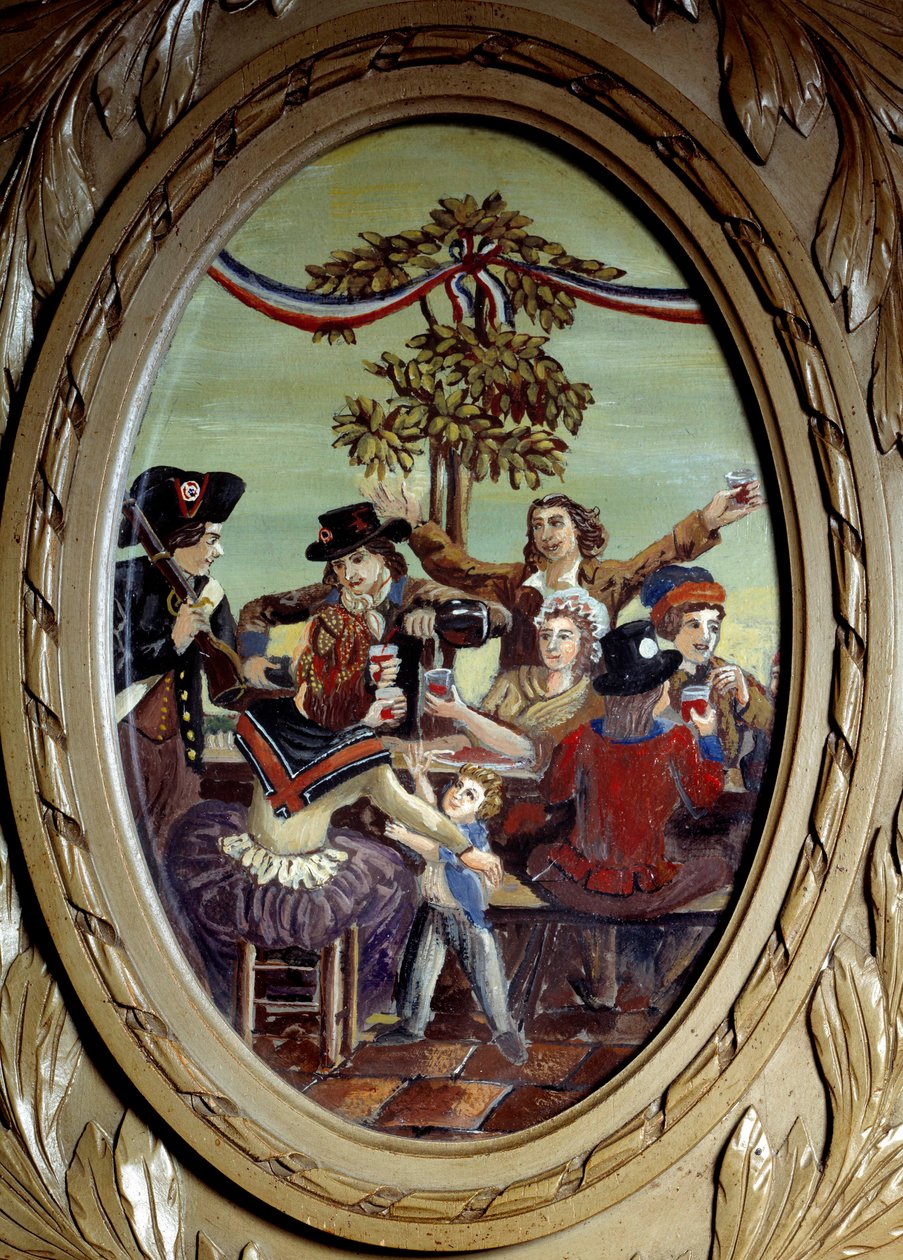 Francouzská revoluce: “”Republikánské jídlo v Cafe Le Procope v Paříži”” Anonymní obraz. Paříž 18. století, Le Procope od French School