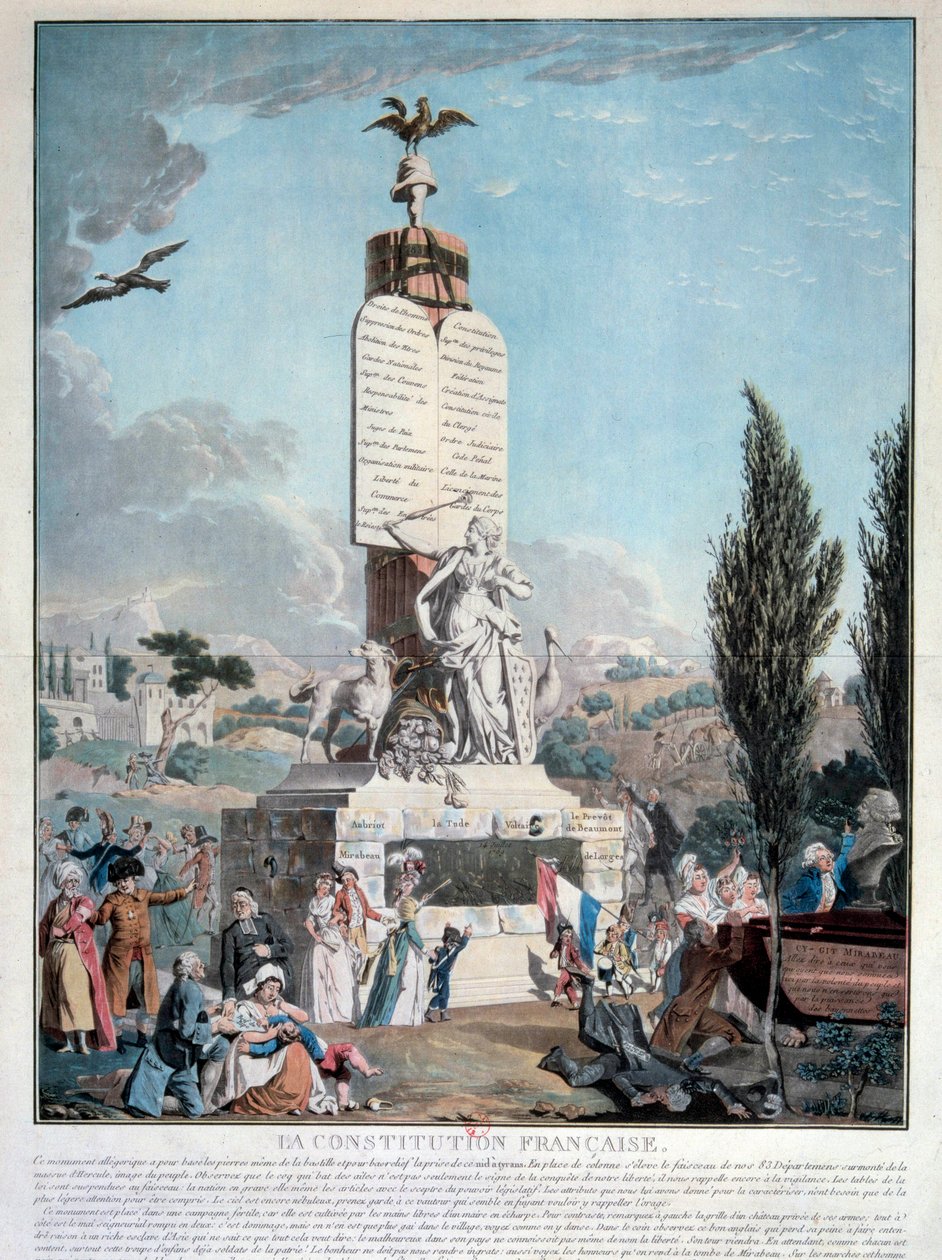Francouzská revoluce: alegorie francouzské ústavy v září 1791. Rytina z roku 1791 Paříž, Knihovna Arsenalu od French School