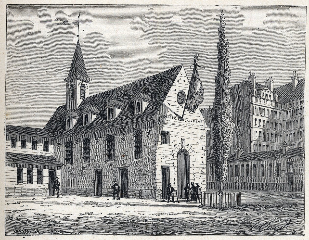 Francouzská revoluce: místo setkání klubu Jacobins v Paříži, bývalý klášter ve čtvrti Saint-Honore (Saint Honore). Rytina z roku 1889. Soukromá sbírka. od French School