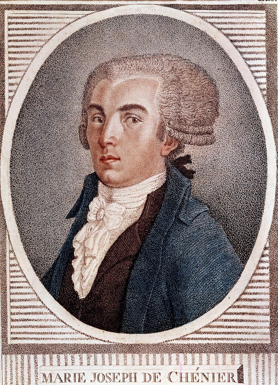 Francouzská revoluce: portrét diplomata, básníka a historika Marie Josepha Cheniera (1764-1811), autora rytiny "Chant du depart" z 19. století. od French School