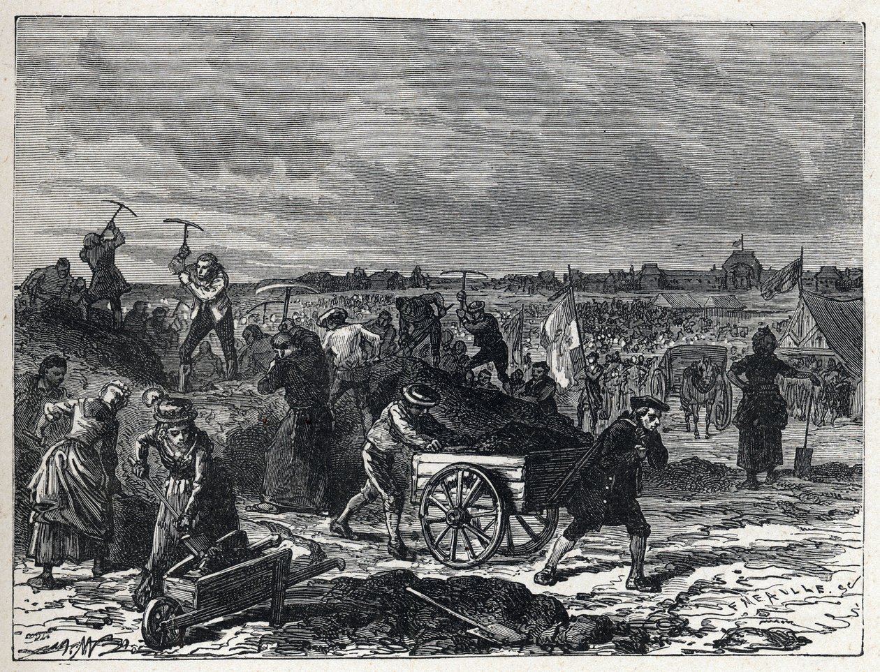 Francouzská revoluce: práce na Champs de Mars (Champs-de-Mars) v Paříži, k přípravě na Fete de la Federation v roce 1790. od French School