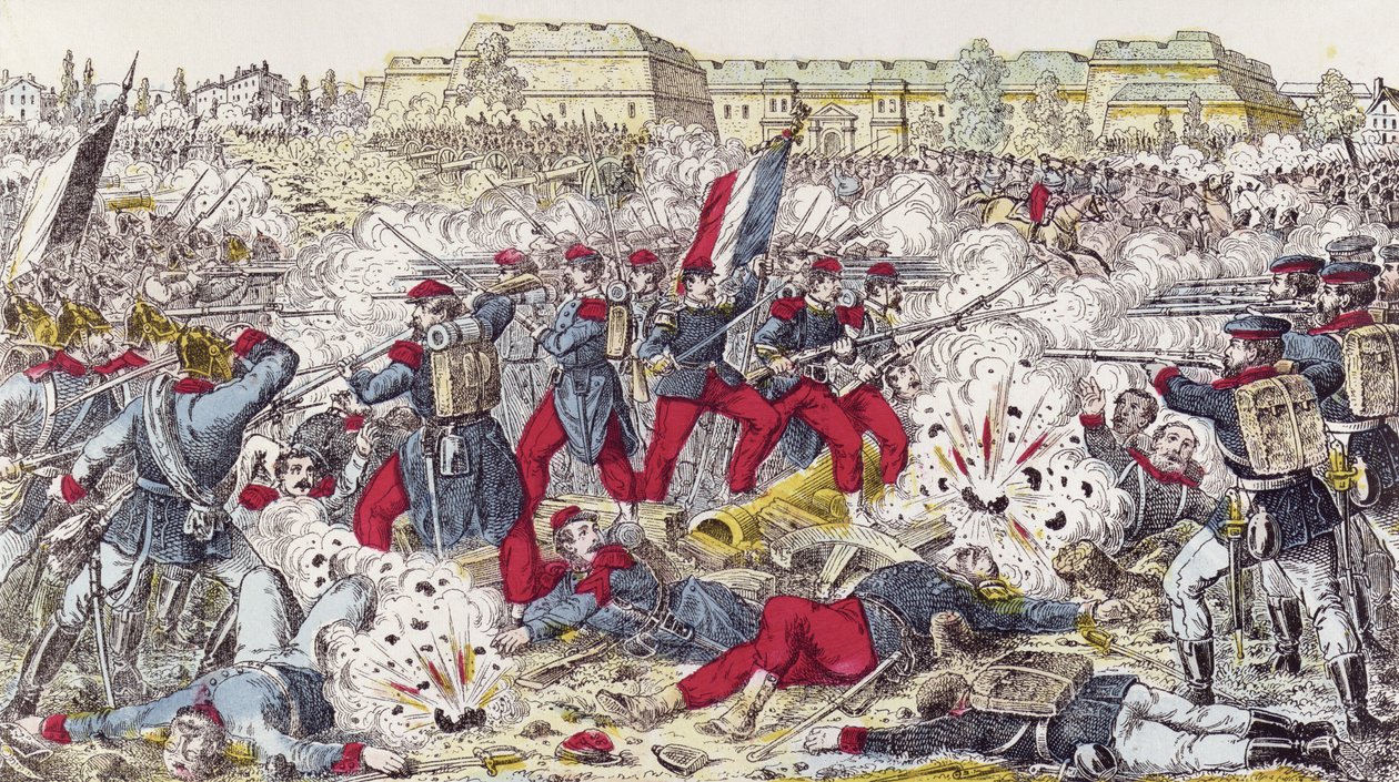 Francouzské jednotky obklíčené pruskou armádou v bitvě u Sedanu, 31. srpna 1870 od French School