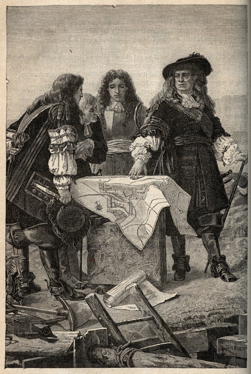 Francouzský architekt Vauban vypracovává plány opevnění Belfortu (východní Francie) na žádost Ludvíka XIV. v roce 1687 - Sebastien Le Prestre de Vauban uvádí plány opevnění Belfortu - rytina „” PATRIE”” - POPIS PECTUREEQU od French School