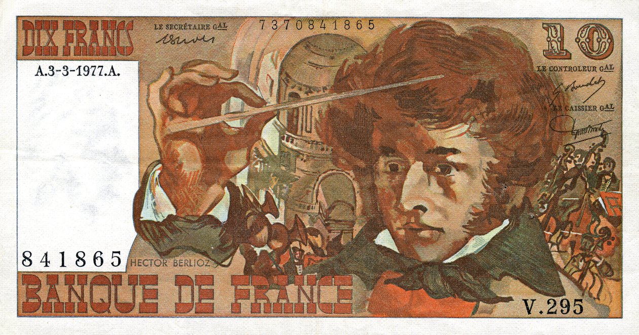 Francouzská bankovka s podobiznou francouzského skladatele Hectora Berlioze od French School