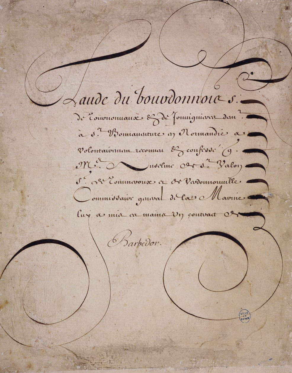 Francouzská kaligrafie: Dopis z účetní komory od Louise Barbedora kolem roku 1640. od French School