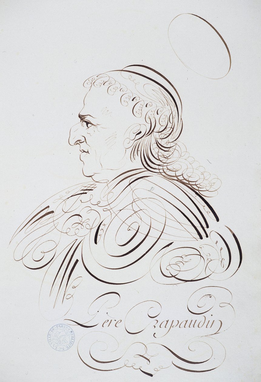 Francouzská kaligrafie: Portrét otce Crapaudina od Bernarda z Paříže kolem roku 1780. Historická knihovna města Paříže. od French School
