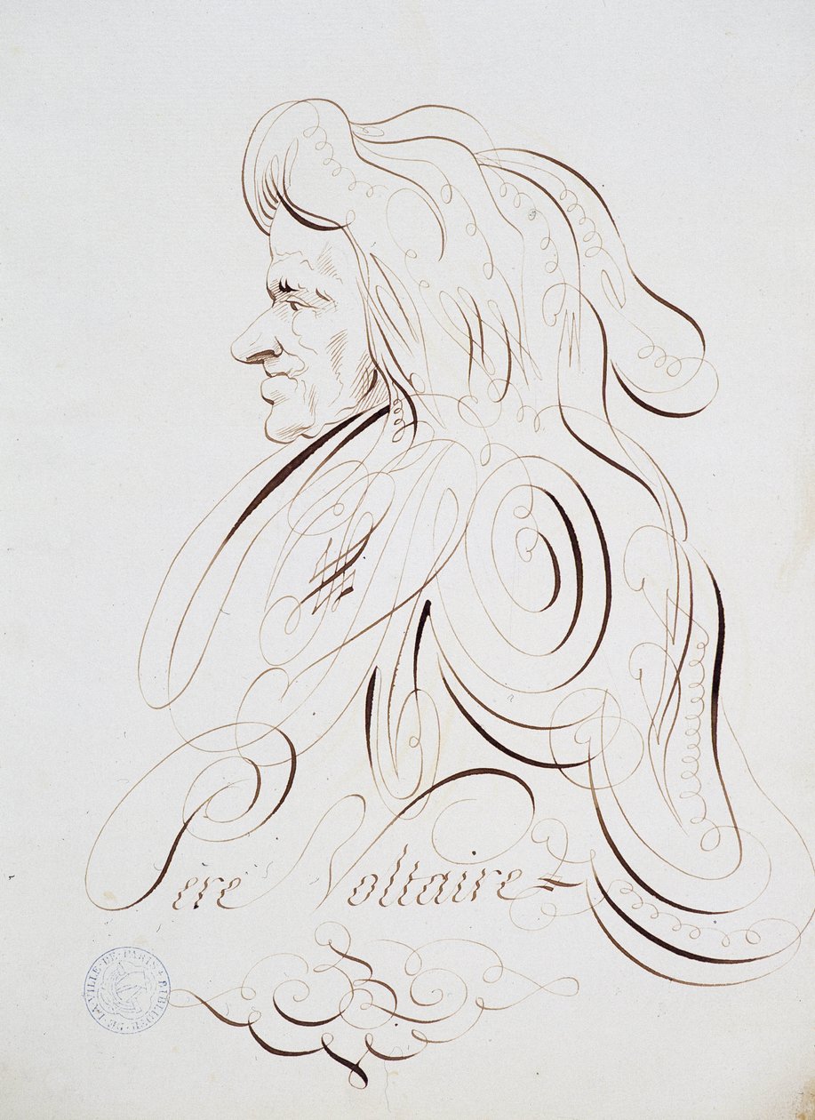 Francouzská kaligrafie: Portrét otce Voltaira od Bernarda de Paris kolem roku 1780. Historická knihovna města Paříže. od French School