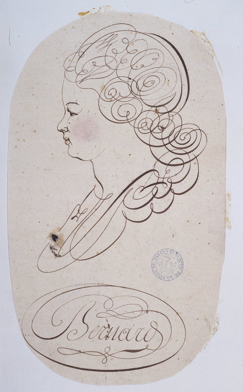 Francouzská kaligrafie: Portrét mladého člověka popraveného Bernardem de Paris kolem roku 1780. od French School