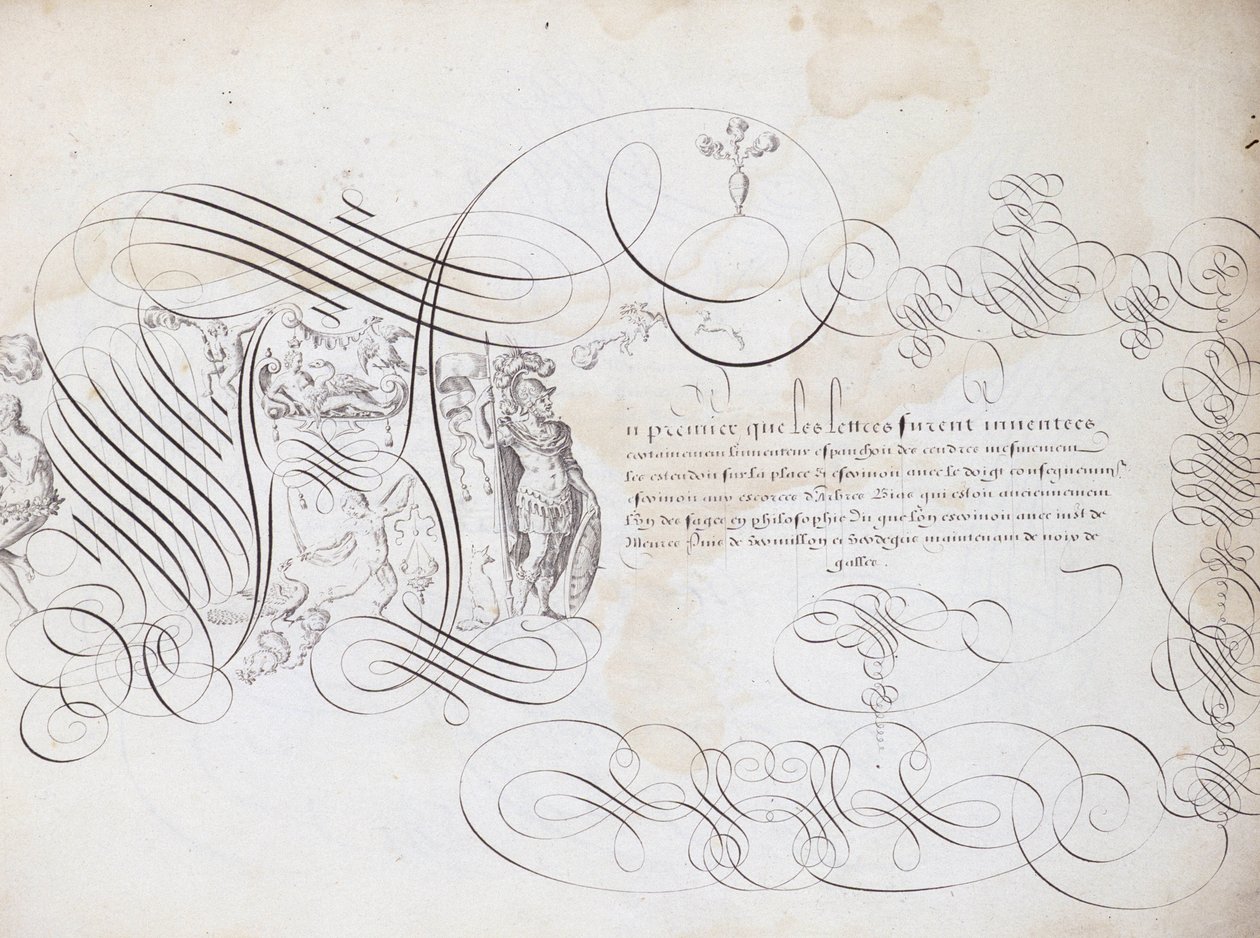 Francouzská kaligrafie: Zahrada psaní Roberta Vignona kolem roku 1600. Historická knihovna města Paříže. od French School