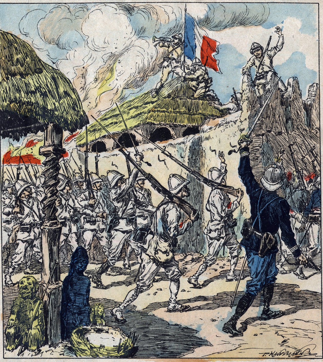 Francouzská expedice do Dahomey (nyní Benin). Francouzské jednotky vstoupily do Abomey 17. listopadu od French School