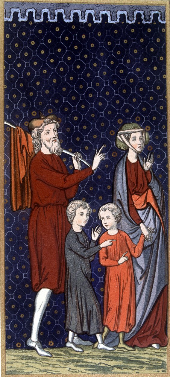 Francouzská rodina ve 14. století - v „“ Přepychové umění kostýmu a nábytku“, ed. Mangard-Maugé od French School