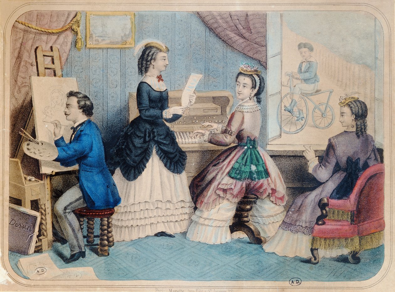 Francouzská módní deska zobrazující umělecké aktivity, 1867 od French School