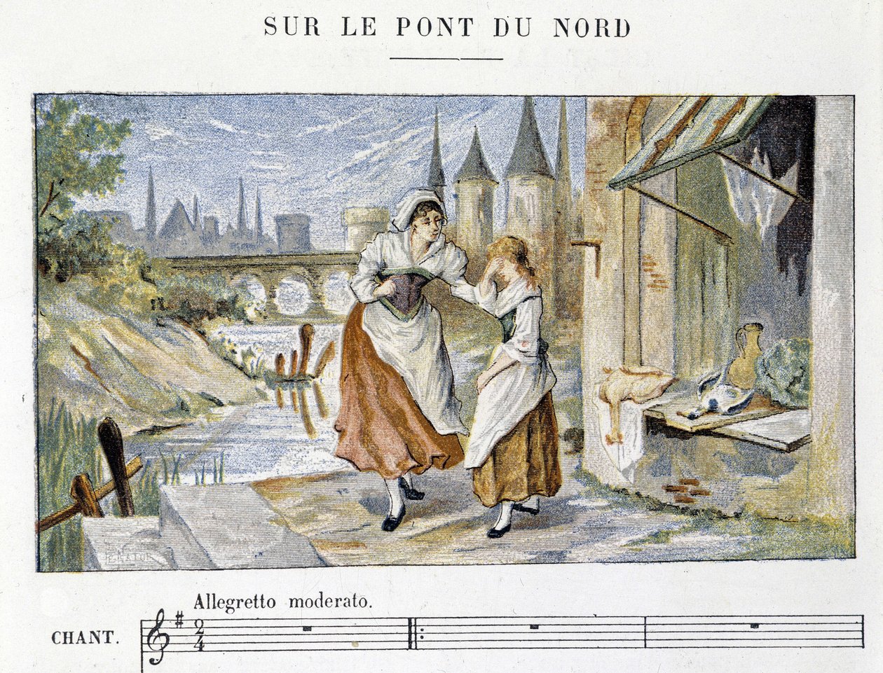 Francouzská lidová a tradiční píseň: “” Sur le pont du Nord””, n.d. od French School