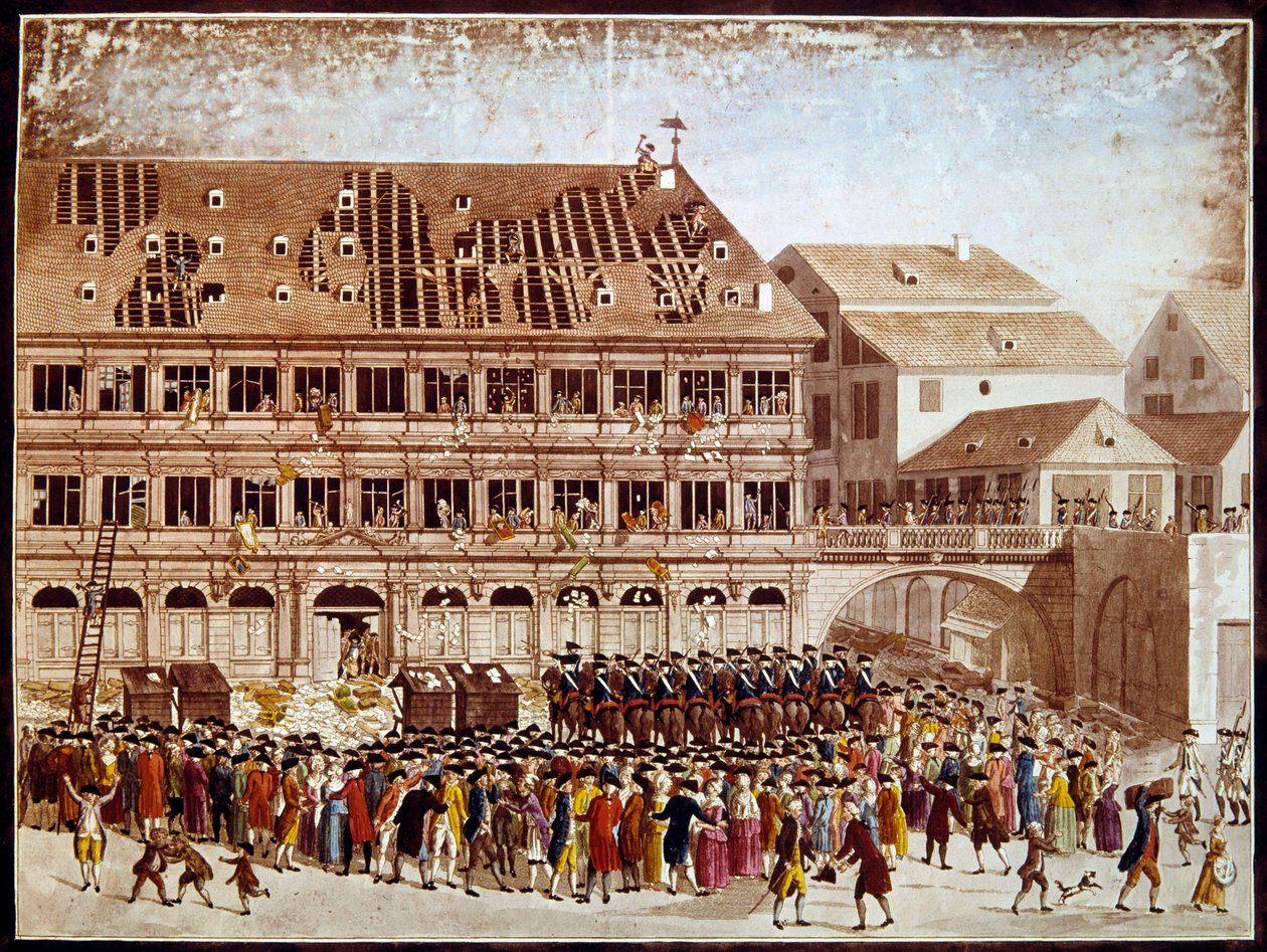 Francouzská revoluce: plenění štrasburské radnice 20.7.1789. Anonymní tisk. Paříž, B.N. od French School