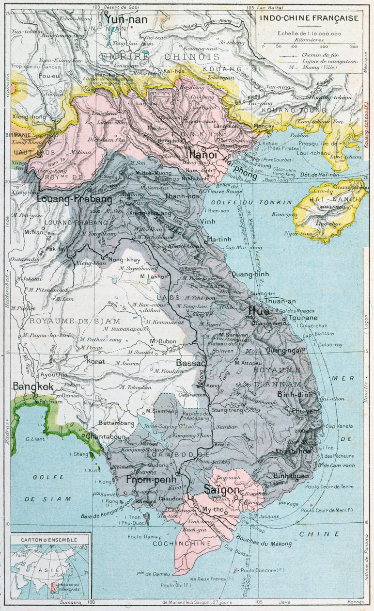 Francouzská školní učebnicová mapa Indočíny, 1905 od French School