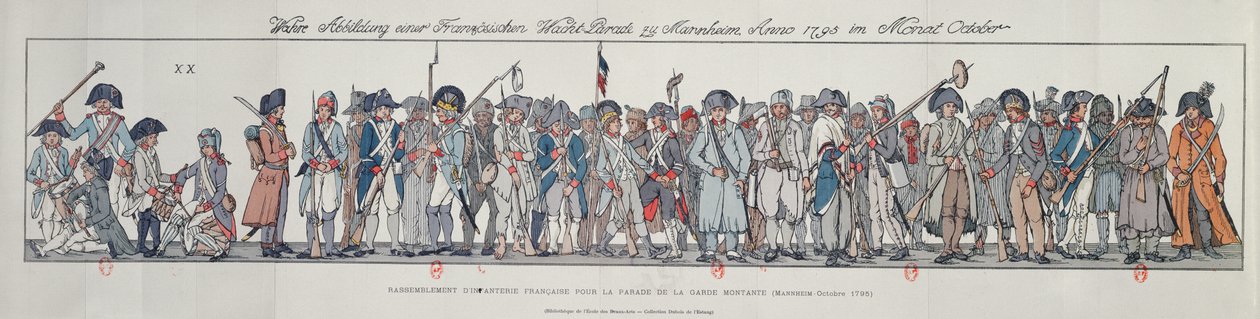 Francouzští vojáci v Německu, 1795 (barevná rytina) od French School