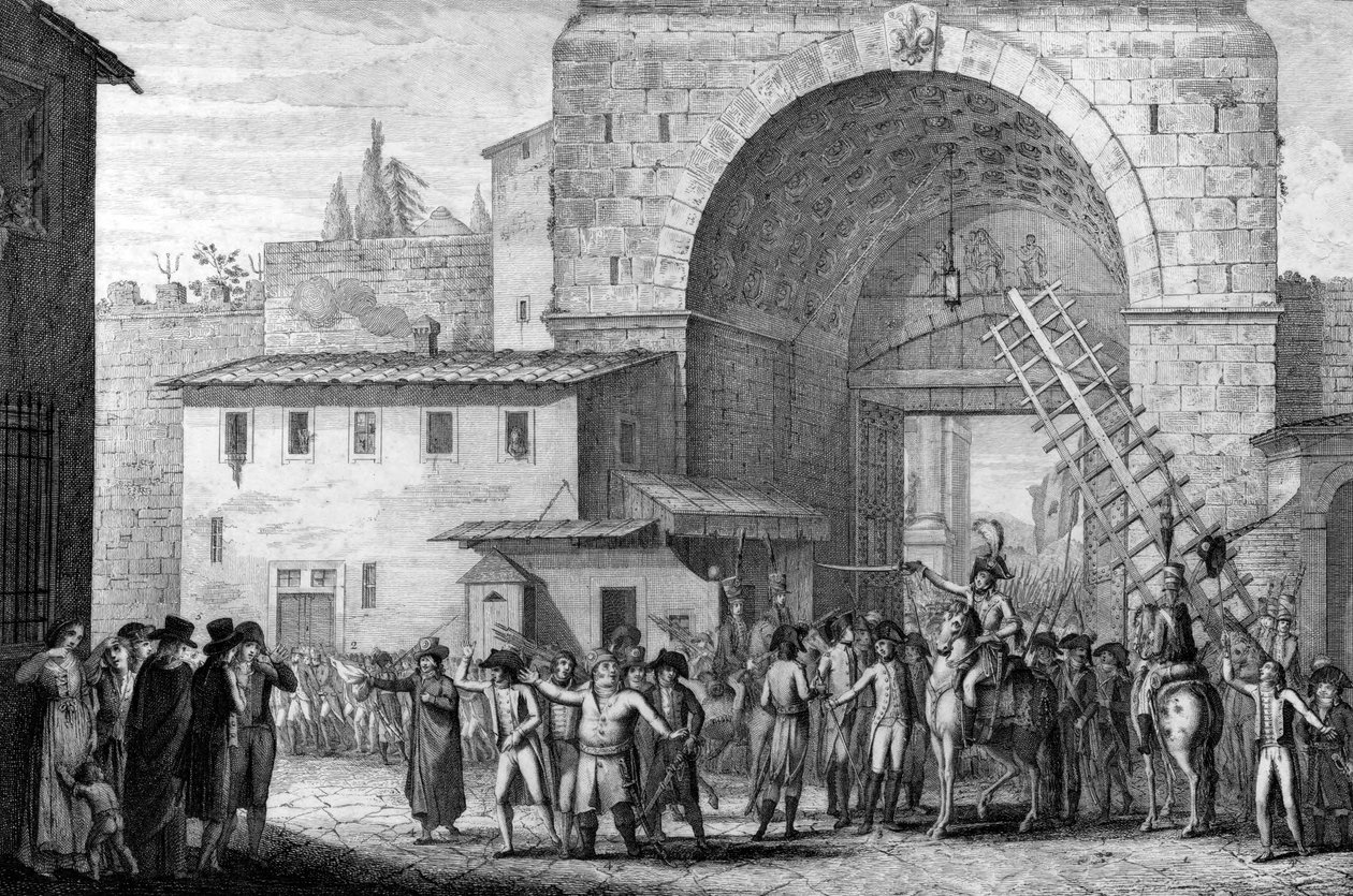 Francouzské jednotky vstupující do Florencie v roce 1799 - Francouzské jednotky vstupující do Florencie přes bránu San Gallo v roce 1799 - od French School
