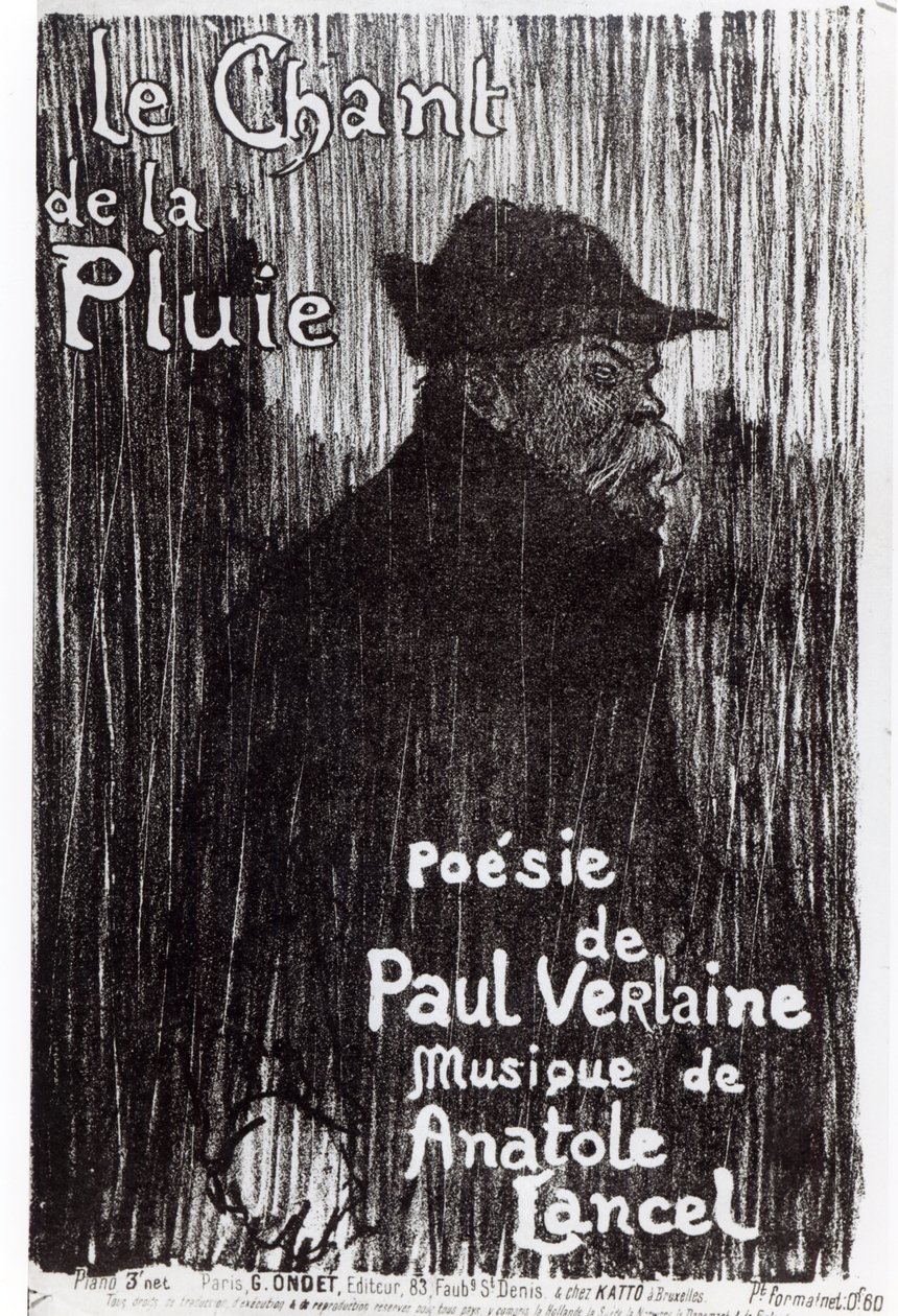 Přední strana obálky hudební partitury Le Chant de la pluie, z básně Paula Verlaina, 1844 od French School