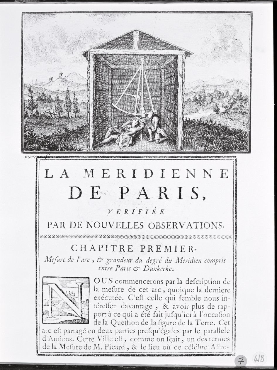 Přední strana první kapitoly La Meridienne de Paris od Cesara-Francoise Cassiniho de Thury, 1744 od French School