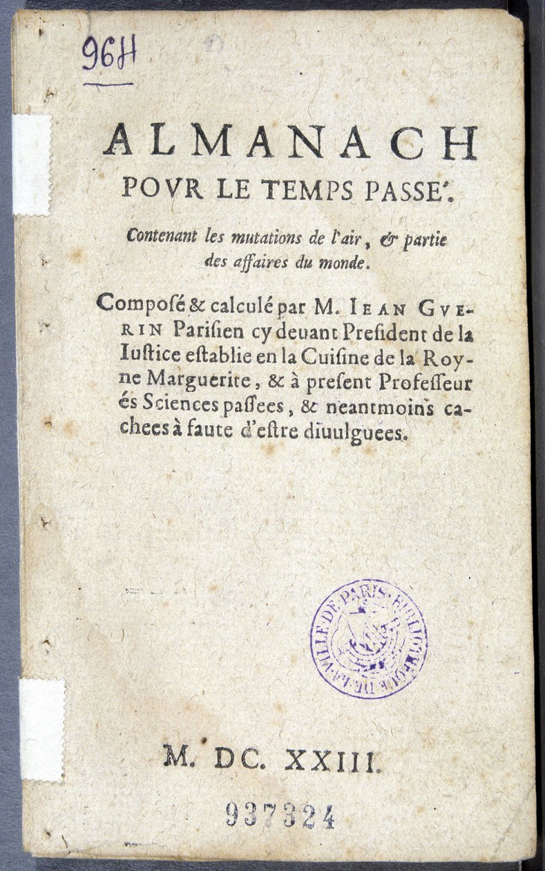 Frontispis knihy „Almanach pour le temps passé“ od Jeana Guerina od French School