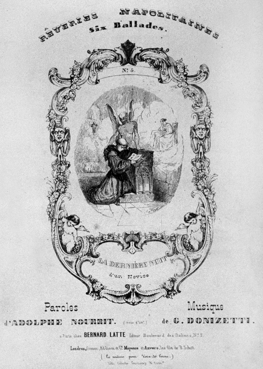 Frontispis pro partituru Reveries Napolitaines, 6 balad od Gaetana Donizettiho se slovy Adolpha Nourrita, 1838 od French School