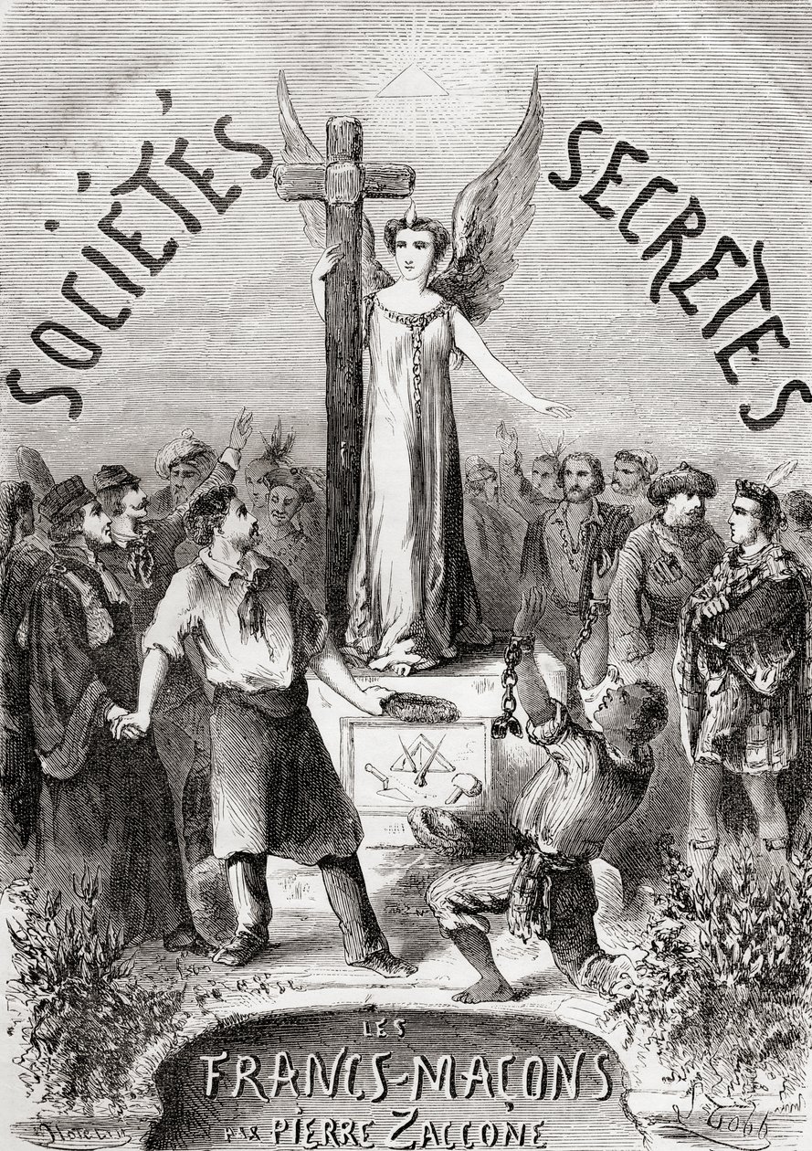 Frontispis ze Societes Secretes, les Francs Macons, publikovaný kolem roku 1867 od French School