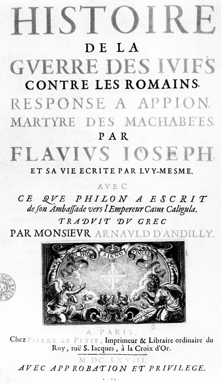 Frontispis dějin války Židů proti Římanům, Flavius ​​​​Josephus, vydaný v Paříži, 1688 od French School