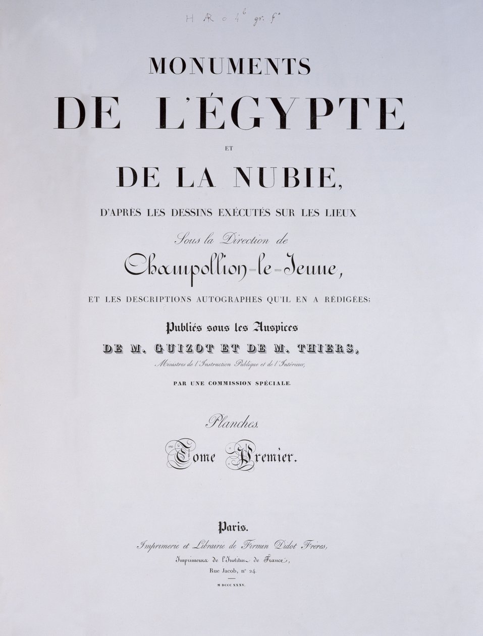 Frontispis 1. svazku knihy Monuments de lEgypte et de la Nubie od autora, vydané v Paříži firmou Firmin-Didot, 1835. od French School