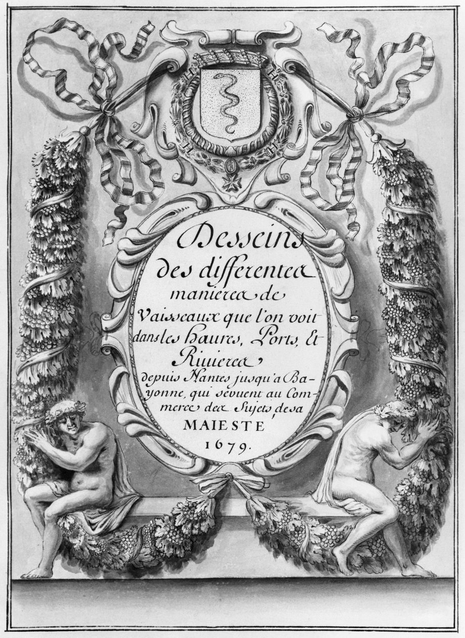 Frontispis k Desseins des different manieres de plavidla ... od Nantes po Bayonne ..., 1679 od French School