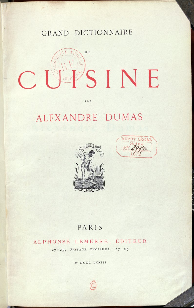 Frontispis k Velkému slovníku kuchyně od Alexandra Dumase pere (1803-70) 1873 od French School