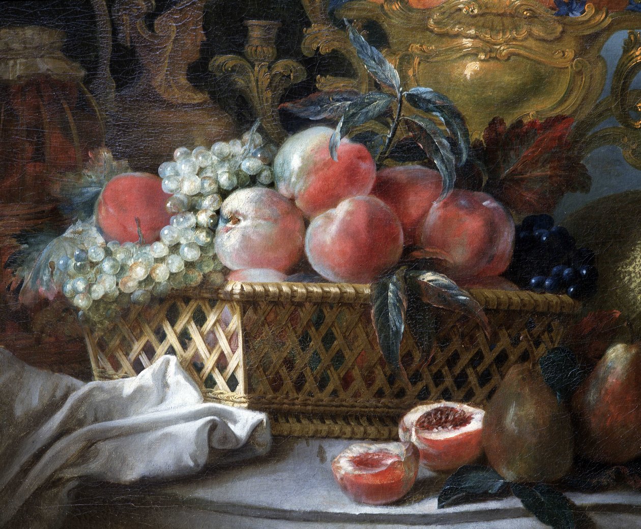 Váza a košík na ovoce (detail). c.1770 (olej na plátně) od French School