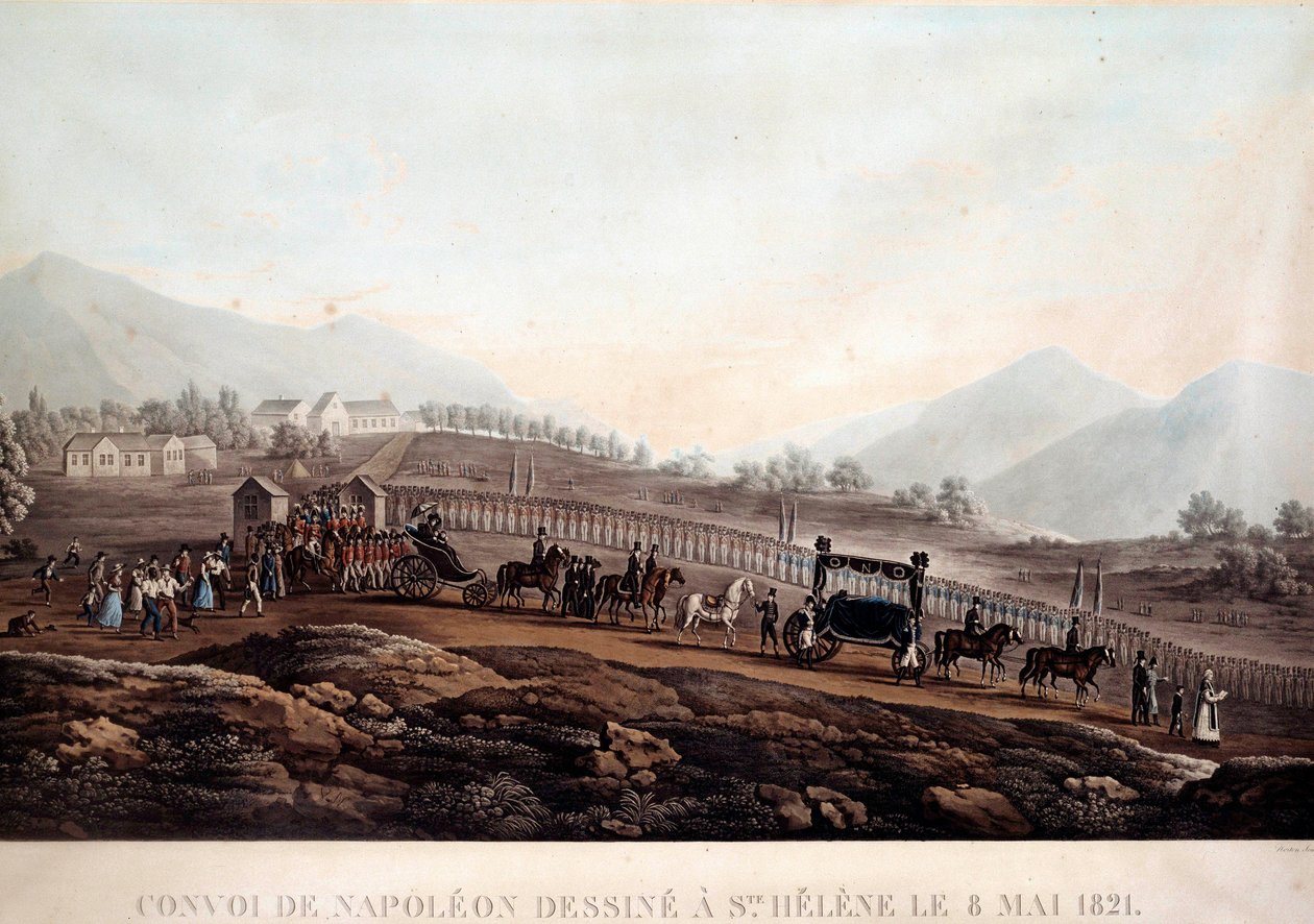 Funebre konvoj Napoleona I. (1769-1821) do Sainte Helene 8.5.1821 Rytina kolem roku 1830 Ile d