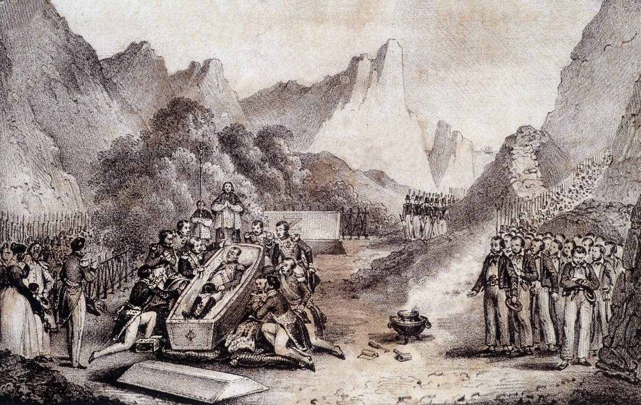 Pohřeb Napoleona I.: exhumace těla Napoleona na Svaté Heleně - kresba Levilly, v „Historickém obrazu Napoleonova pohřbu““ od M. St. 1851. od French School