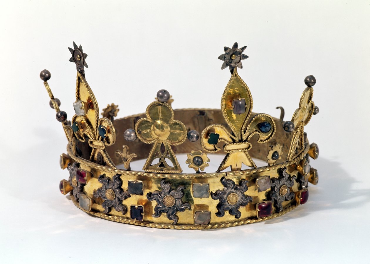 Pohřební koruna Filipa Francouzského (1342-1404) 1404 (zlato, perly a drahé kameny) od French School