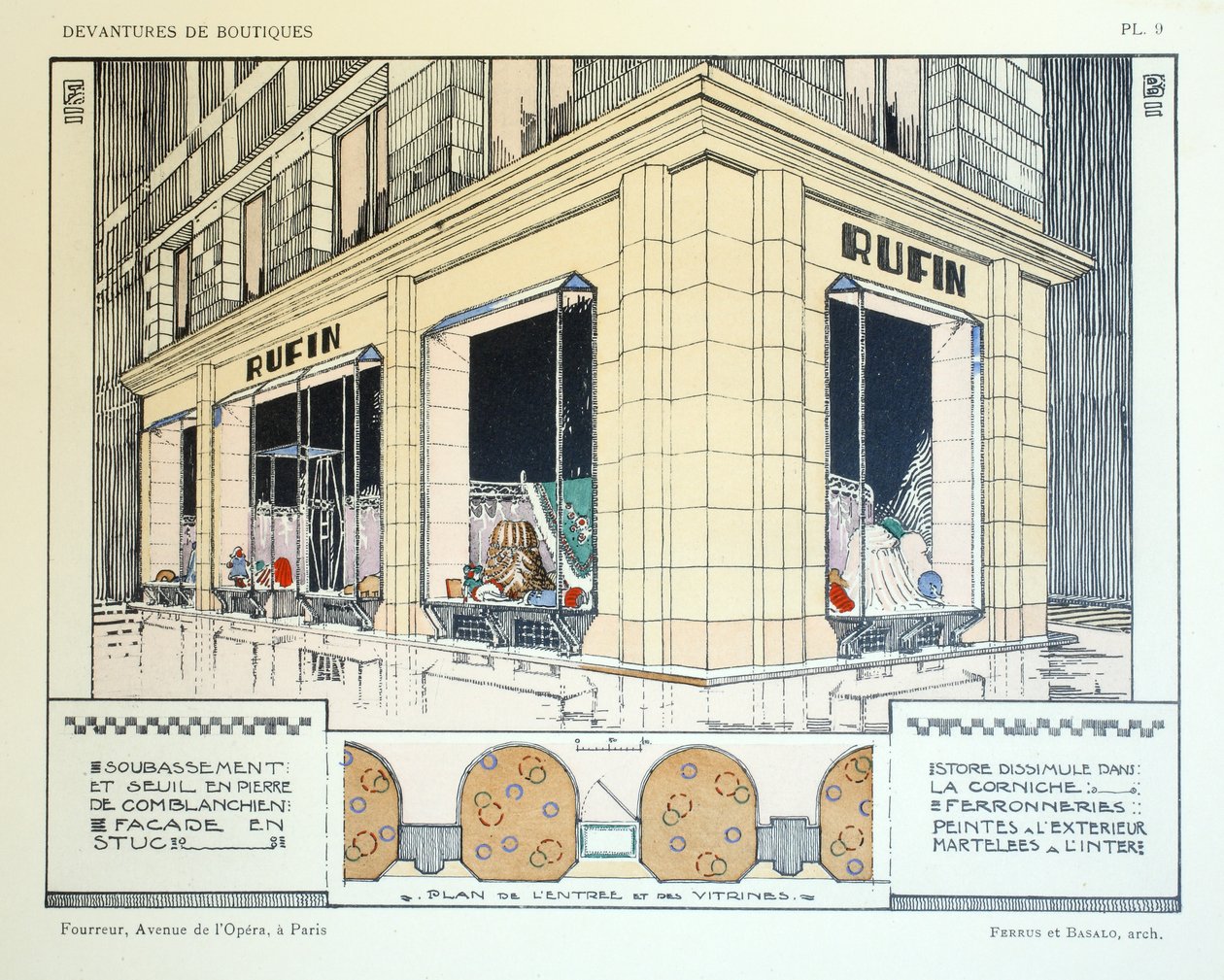 Furrier, deska 9, ilustrace z Devantures de Boutiques od Louis-Pierre Sezille, Paříž, 1927 od French School