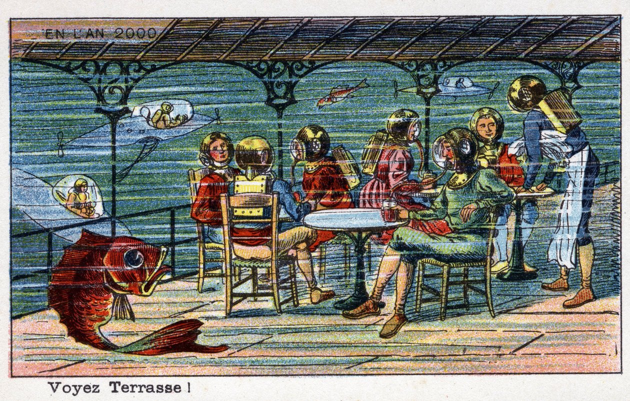 Budoucí dny: Vize roku 2000 devatenáctého století - Série „“ V roce 2000“: Viz terasa (pod mořem). Chromolitografie od Villemarda od French School