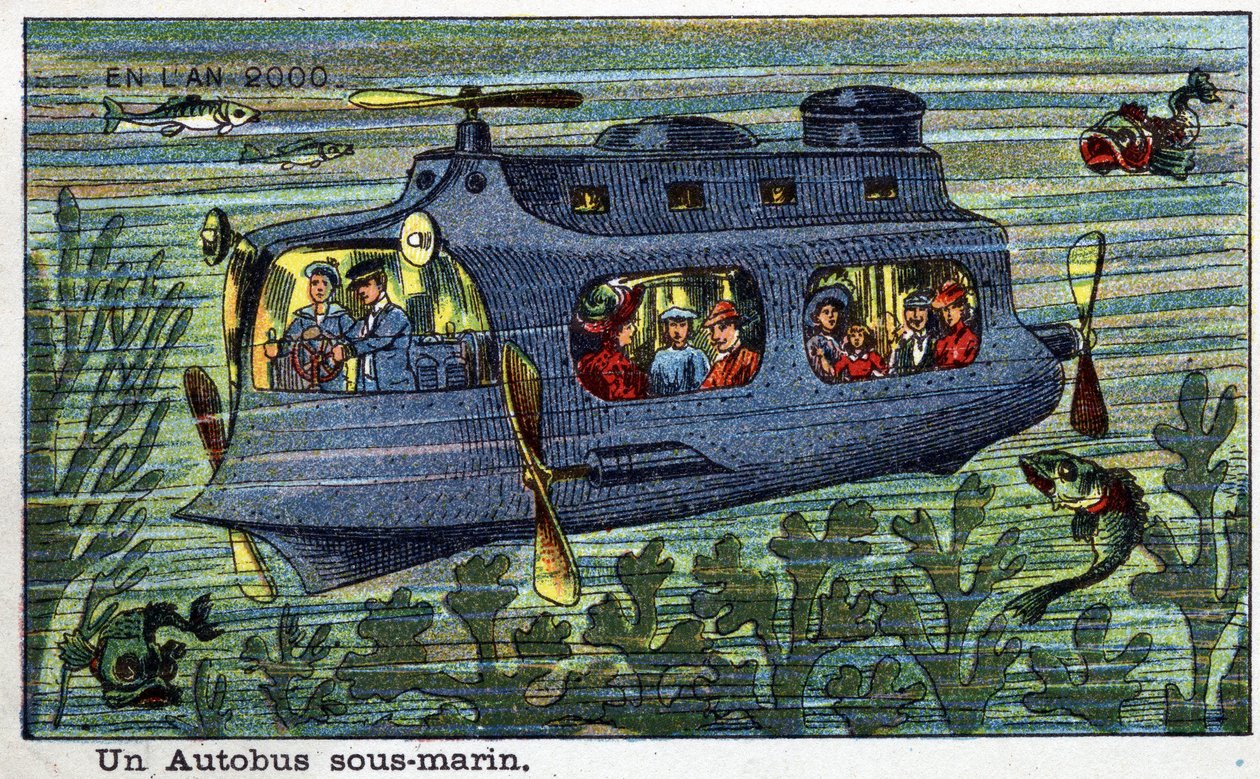Budoucí dny: Vize roku devatenáctého století série 2000: Podvodní autobus. Chromolitografie od Villemarda od French School