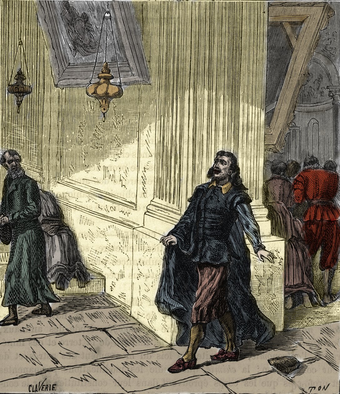 Galileo Galilei (1564-1642), italský vědec, pozoroval kyvadlovité houpání lampy v katedrále v Pise, Itálie, v roce 1582 - Galileo Galilei dit Galilee (1564-1642) pozoroval oscilaci lampy katedrály v Pise v roce 1582 - Rytina I od French School