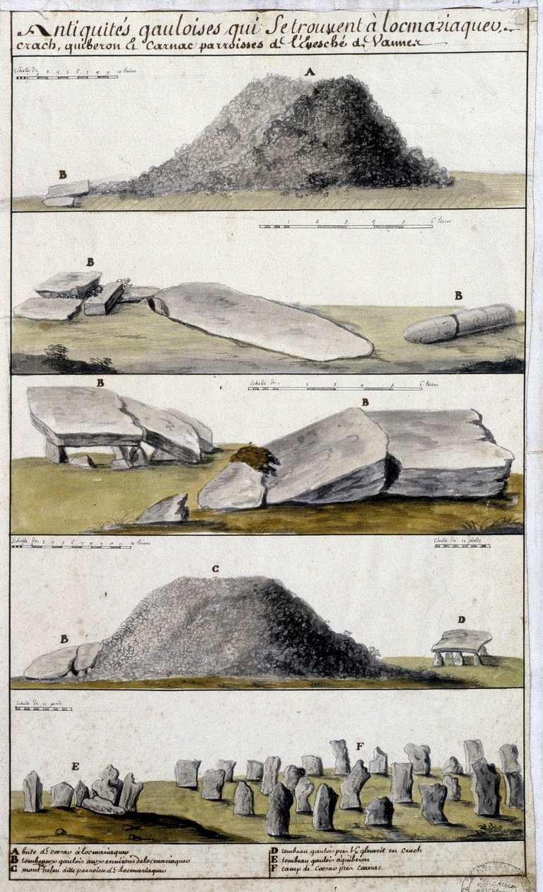Galské starožitnosti umístěné v Locmariaquer, Crash, Quiberon a Carnac, farnosti Eveche de Vanne - v „“Historickém, topografickém a přírodním popisu Bretaně““ od Robiena od French School