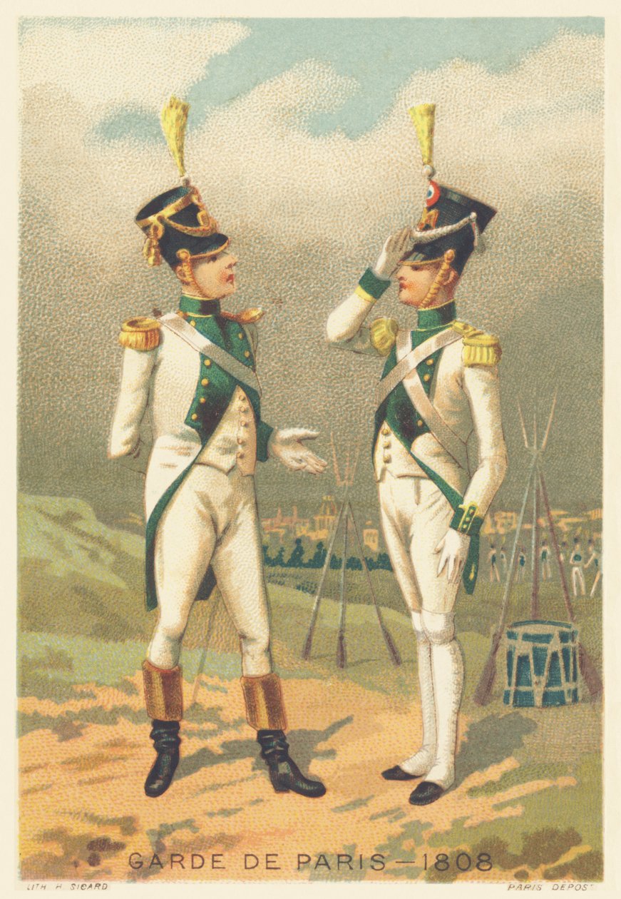 Garde de de Paris v roce 1808 (jednotka odpovědná za udržování pořádku v Paříži, vytvořená v roce 1802 a rozpuštěná v roce 1812) od French School
