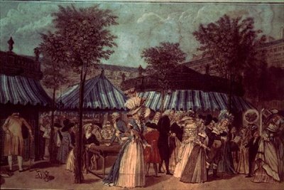 Garden Walk v Palais Royal, Paříž, kolem roku 1810 (barevné lito) od French School