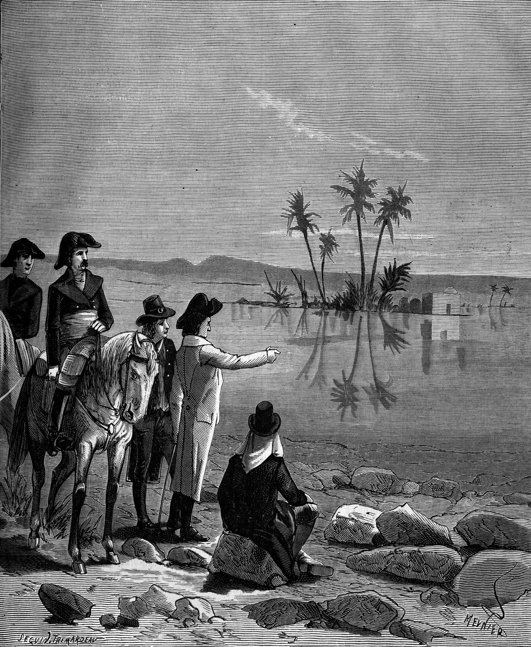Gaspard Monge, hrabě z Peluse (1746 - 1818), francouzský matematik během tažení (expedice) do Egypta (1798-1801) pozoroval fenomén fata morgána. od French School