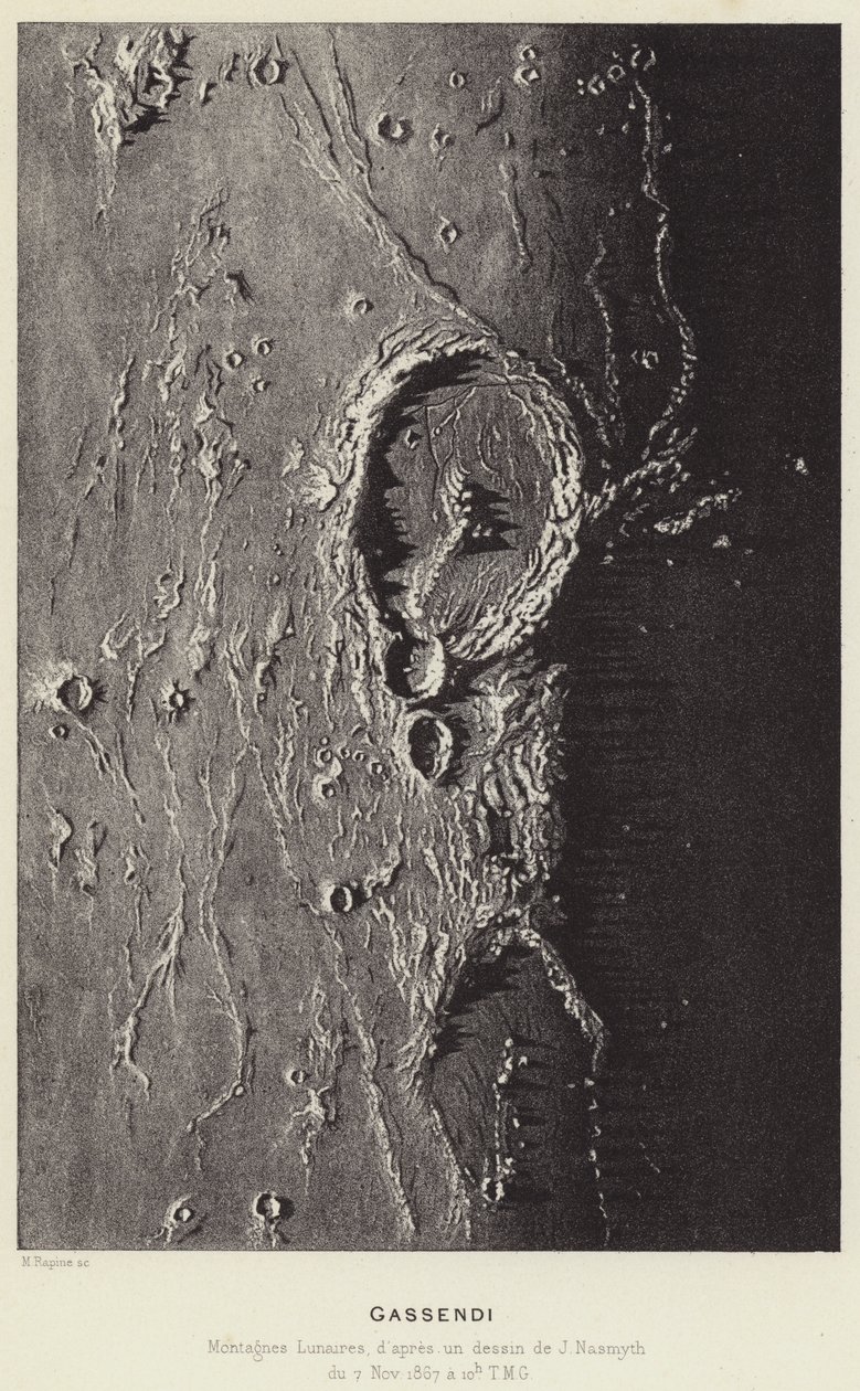 Gassendi, Měsíční hory (litografie) od French School