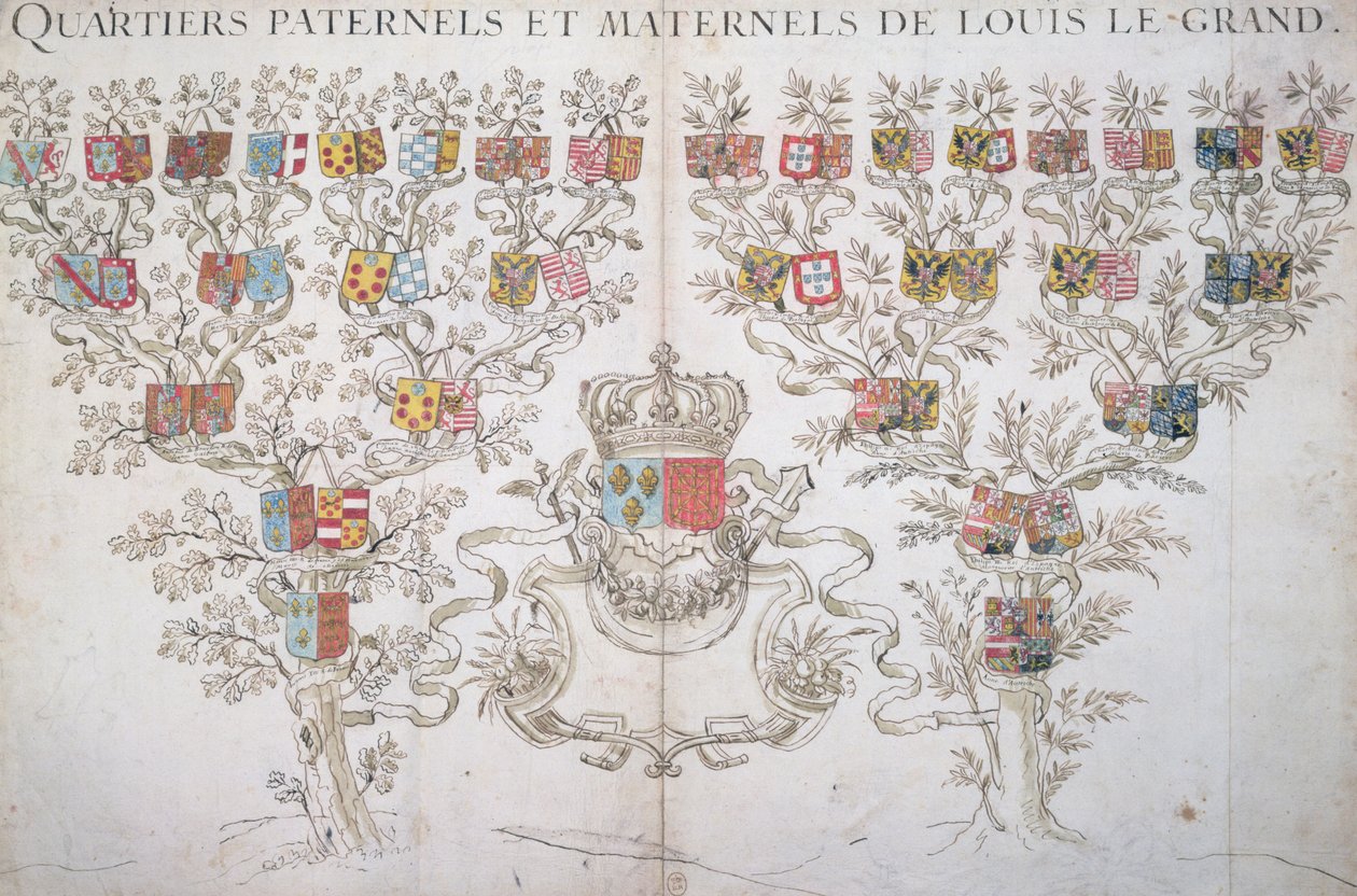 Genealogie Ludvíka XIV. (1638-1715) ukazující jeho právo na korunu Francie, 1643 od French School