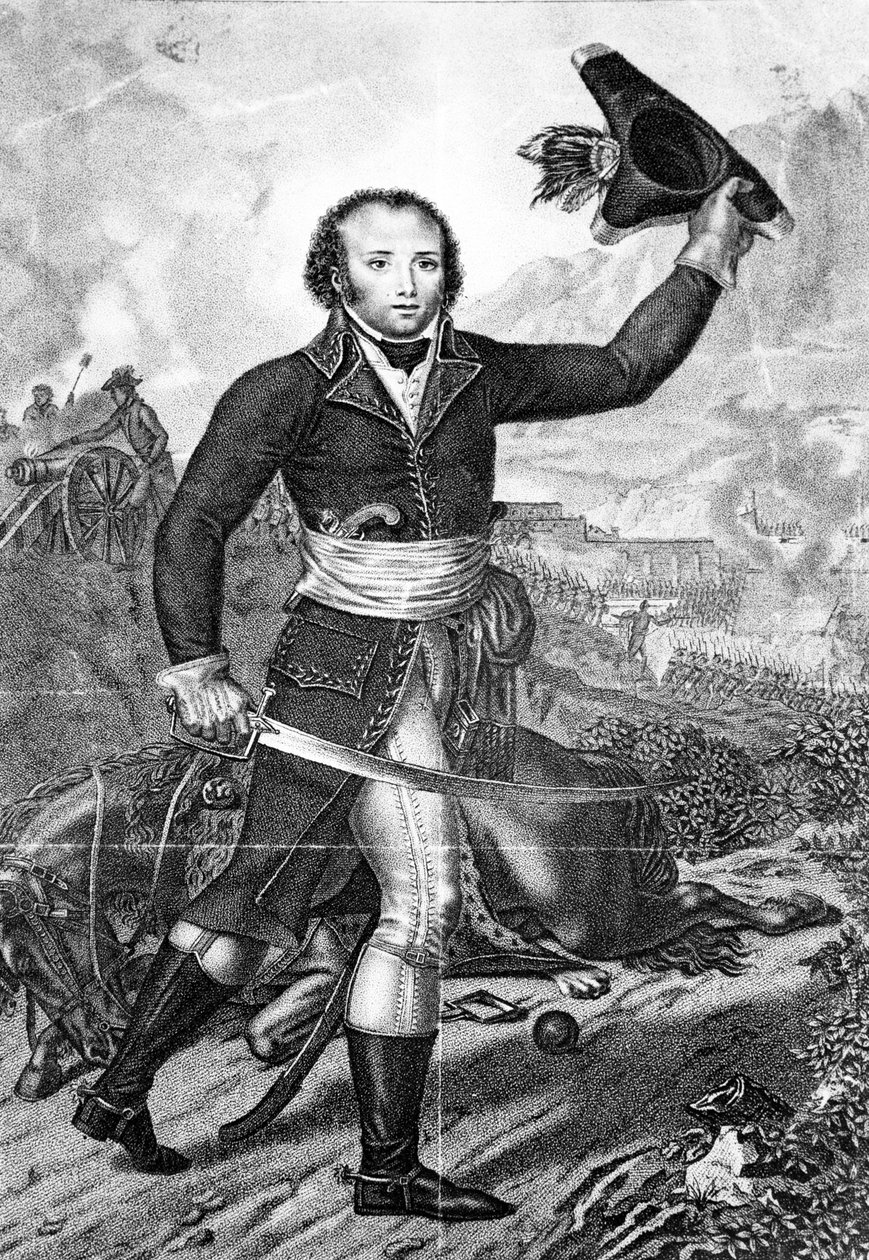 Generál Alexandre Dumas ve francouzské republikánské uniformě na bojišti, kolem roku 1797 od French School