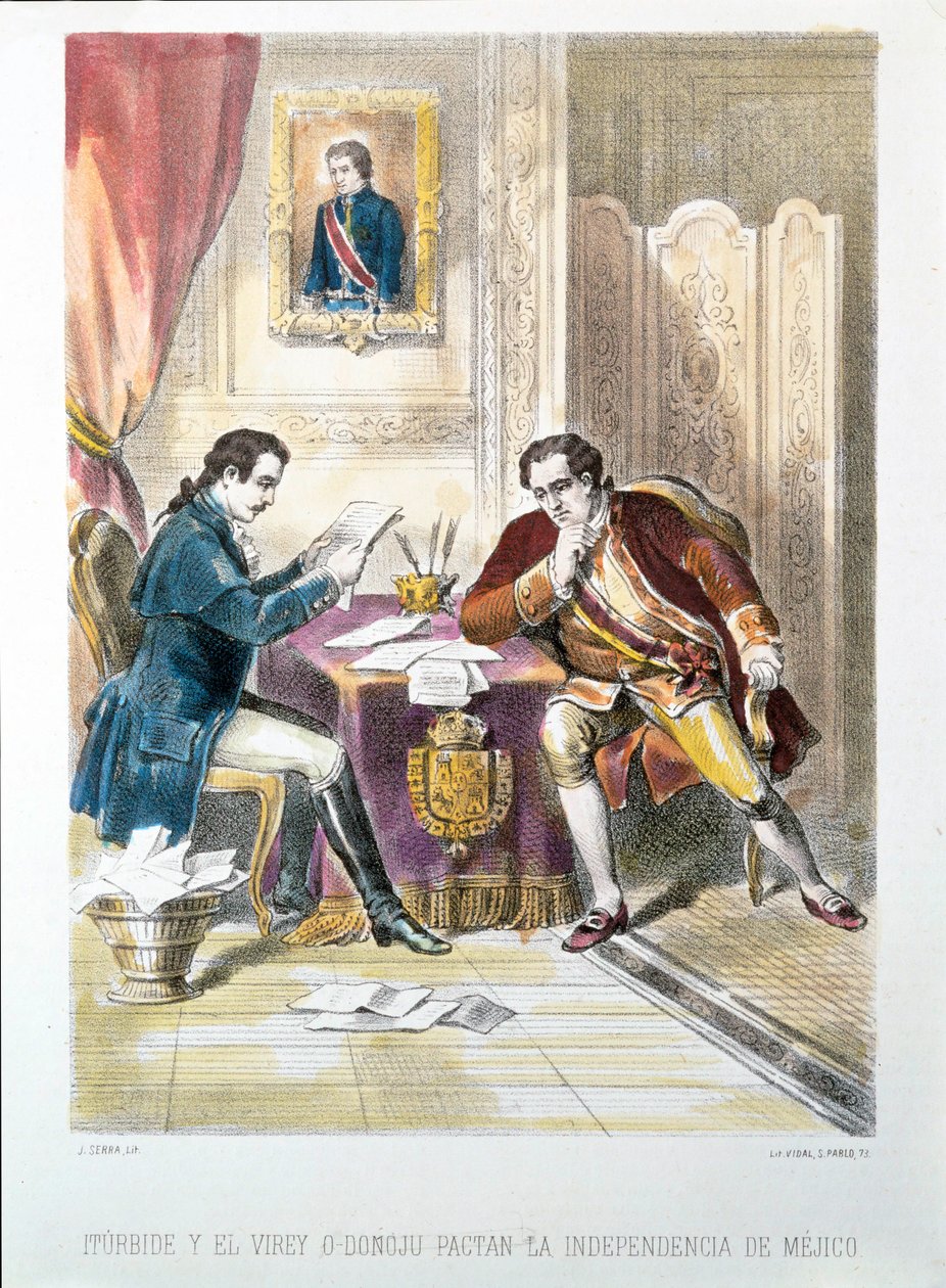 Generál Augustin de Iturbide, později krátce mexický císař Augustin I., podepisuje nezávislost Mexika s O